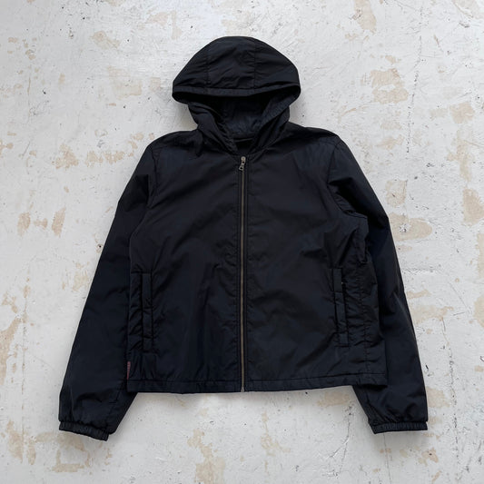 fw2008 prada sport hooded padded black windbreaker | Black, Black