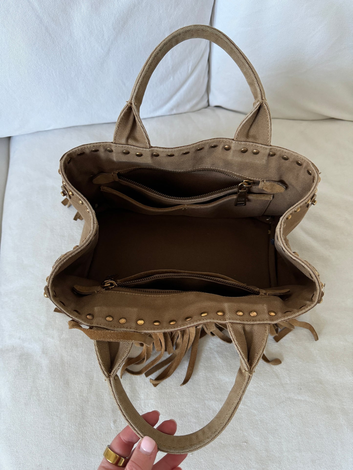 RARE 2010s Prada Grommet Suede Frill Handbag | O/S, Brown