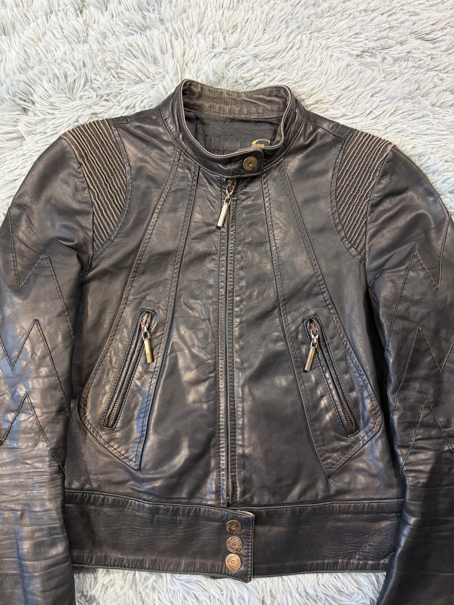 Just Cavalli 00’s Women’s Leather Rocker Biker Jacket - IT40 | O/S, Black