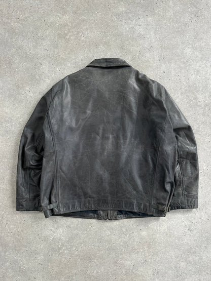 Vintage 1990s Aged Boxy Leather Jacket - L/XL