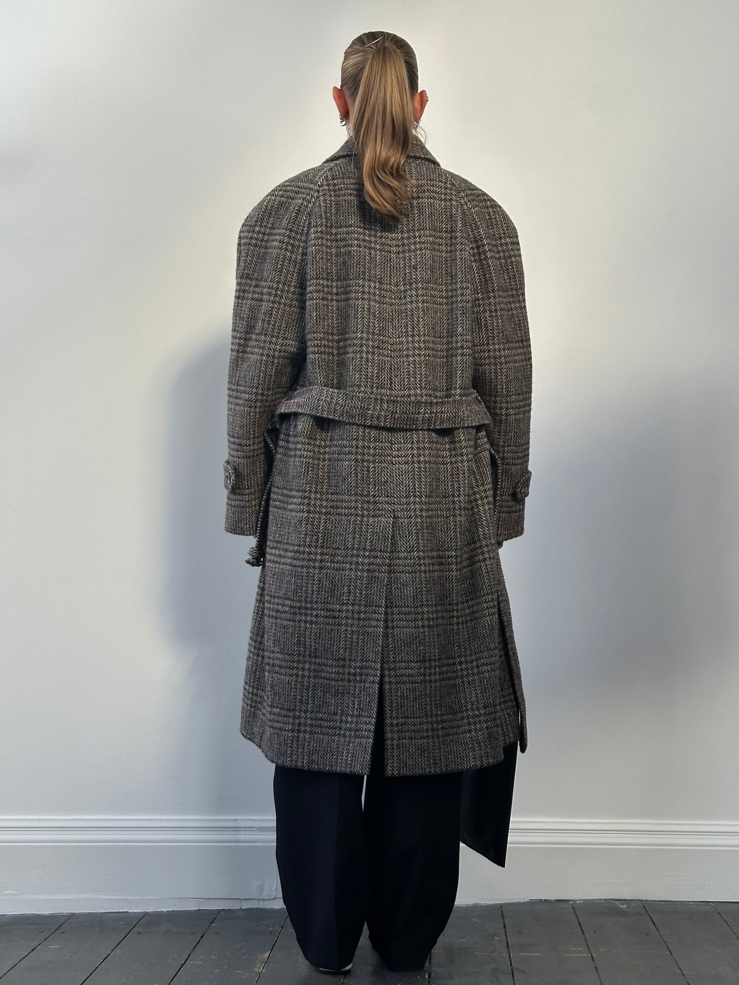 Vintage Wool Check Belted Coat - XL/XXL