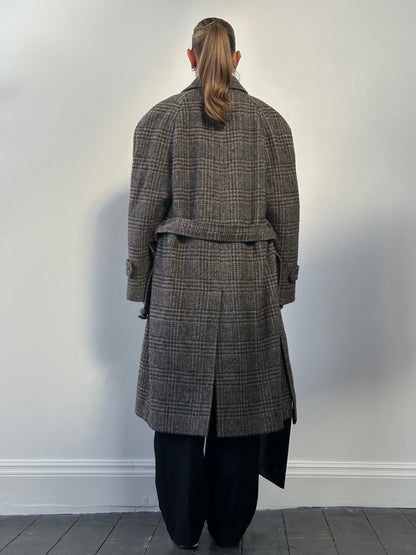 Vintage Wool Check Belted Coat - XL/XXL