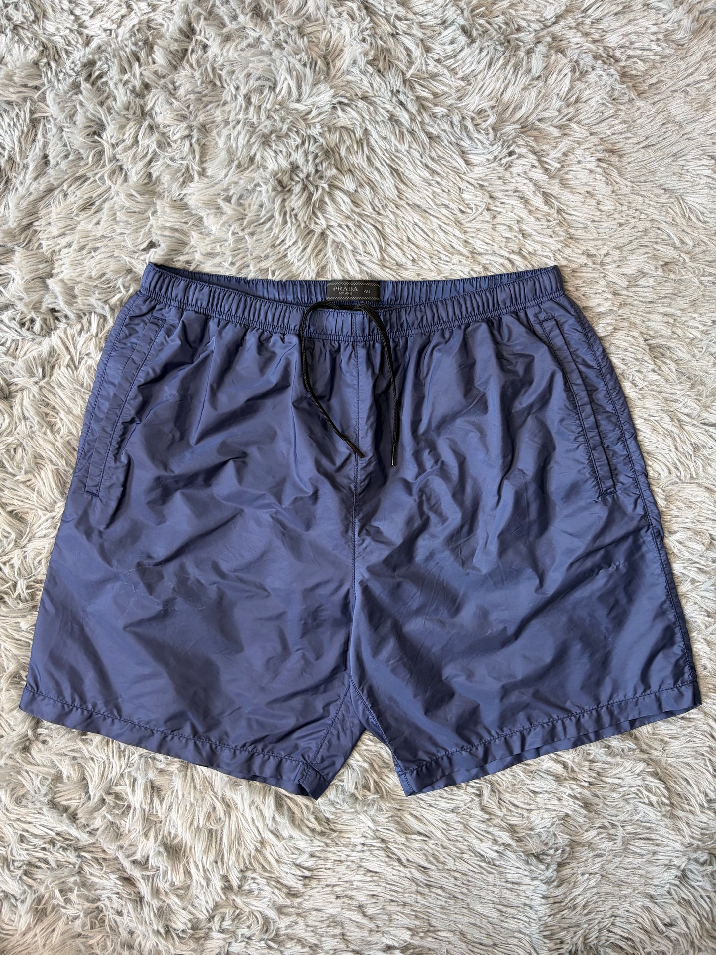Prada Milano 2018 Triangle Double Logo Blue Nylon Shorts - IT46 | O/S, Black