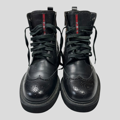 Prada Brogue Detailed Leather Combat Boots - UK7.5/8