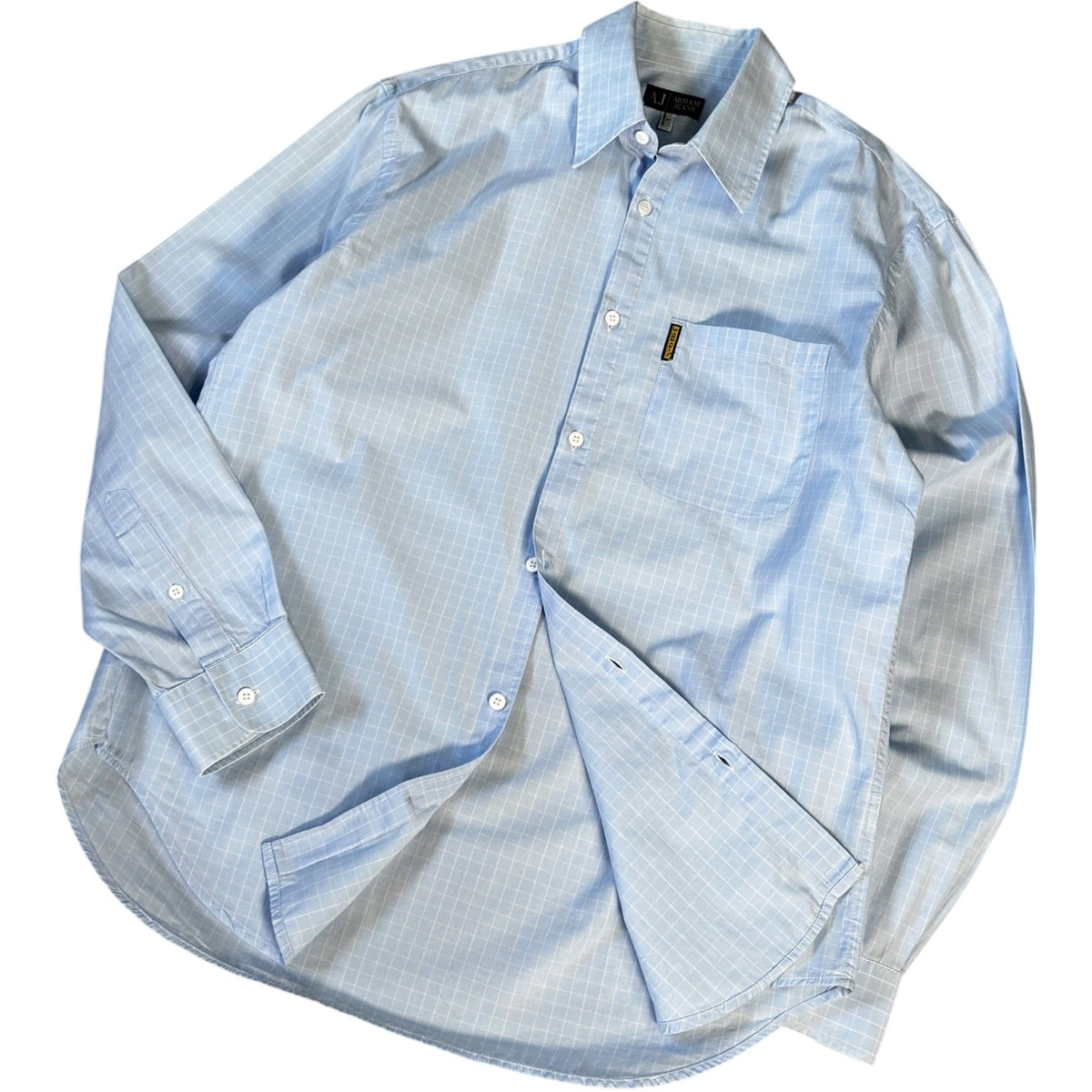 Armani Jeans 00’s Windowpane Check Shirt L | Large, Blue