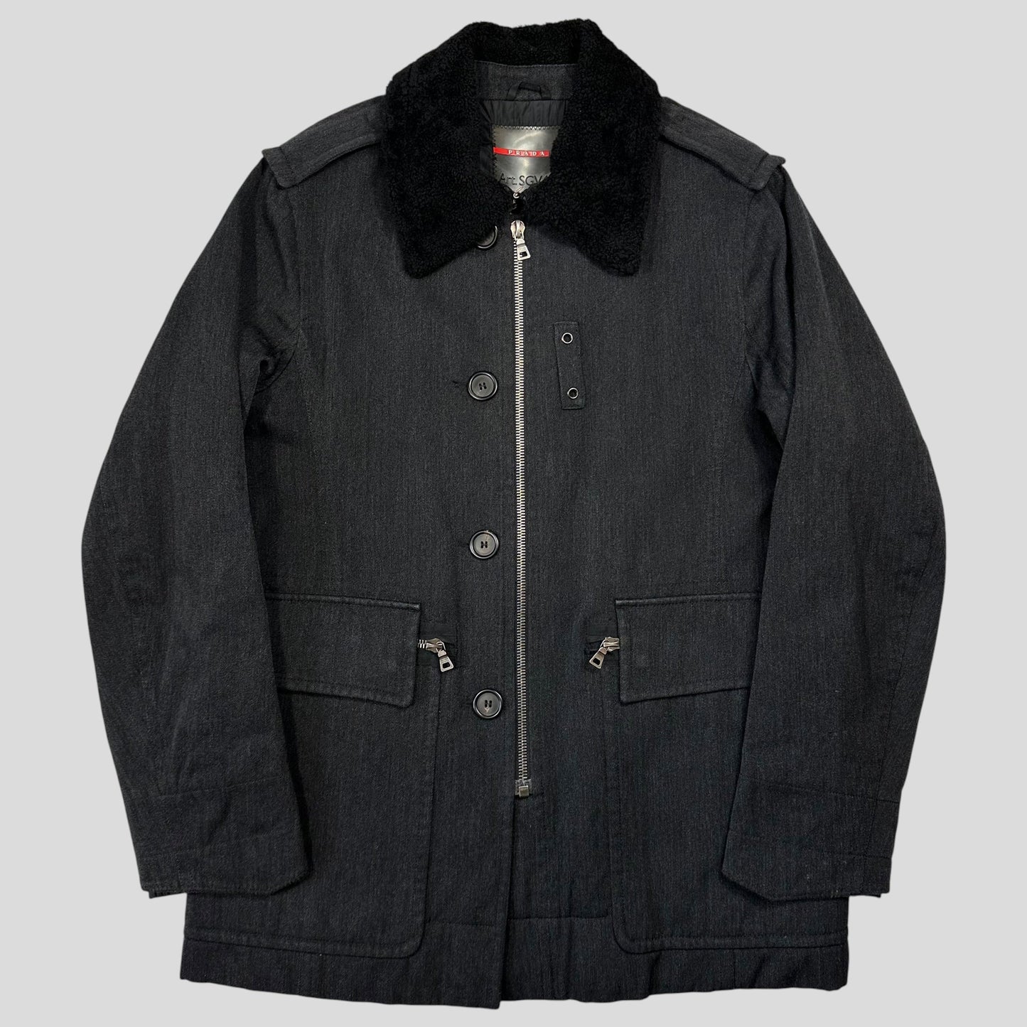 Prada Sport 00’s Technical Wool Sherpa Collar Overcoat - L | Default Title, Grey