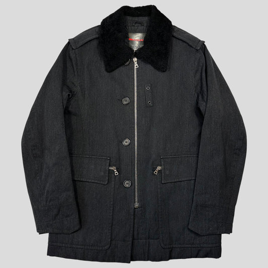 Prada Sport 00’s Technical Wool Sherpa Collar Overcoat - L | Default Title, Grey
