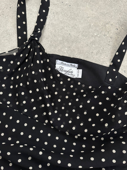 Max Mara Pianoforte 1990s Pure Silk Polkadot Asymmetric Midi Dress - S/M