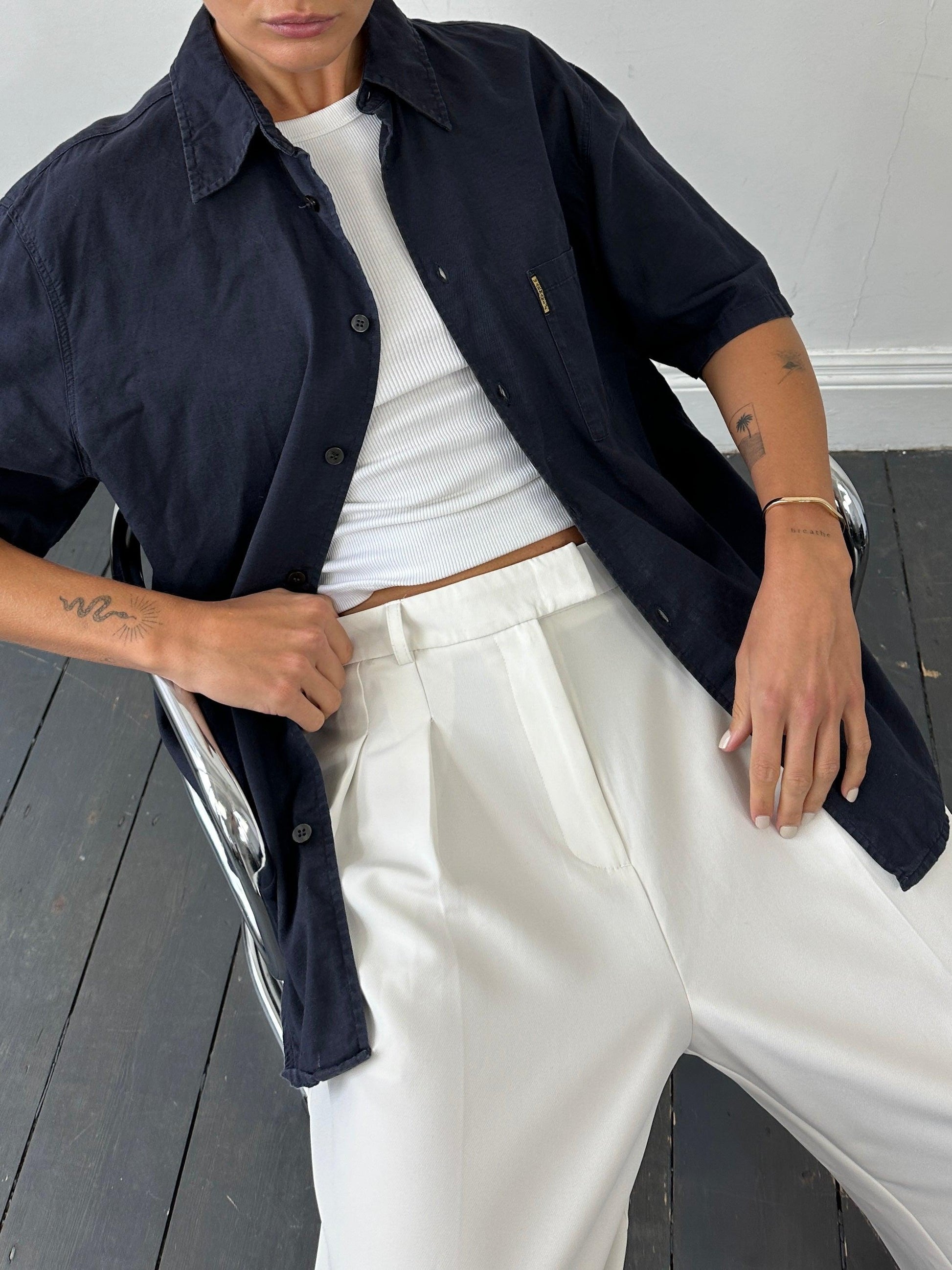 Armani Jeans Cotton Linen Logo Short Sleeve Shirt - L - Known Source
