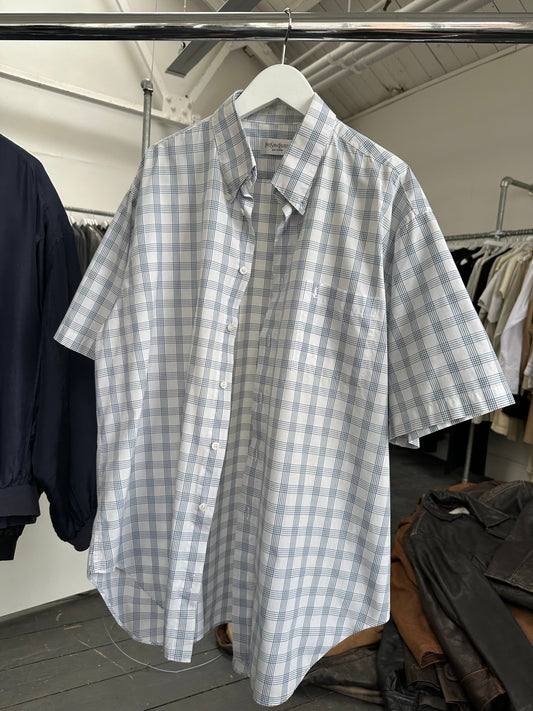 Yves Saint Laurent Pour Homme 2000s Cotton Check Short Sleeve Logo Shirt - XL