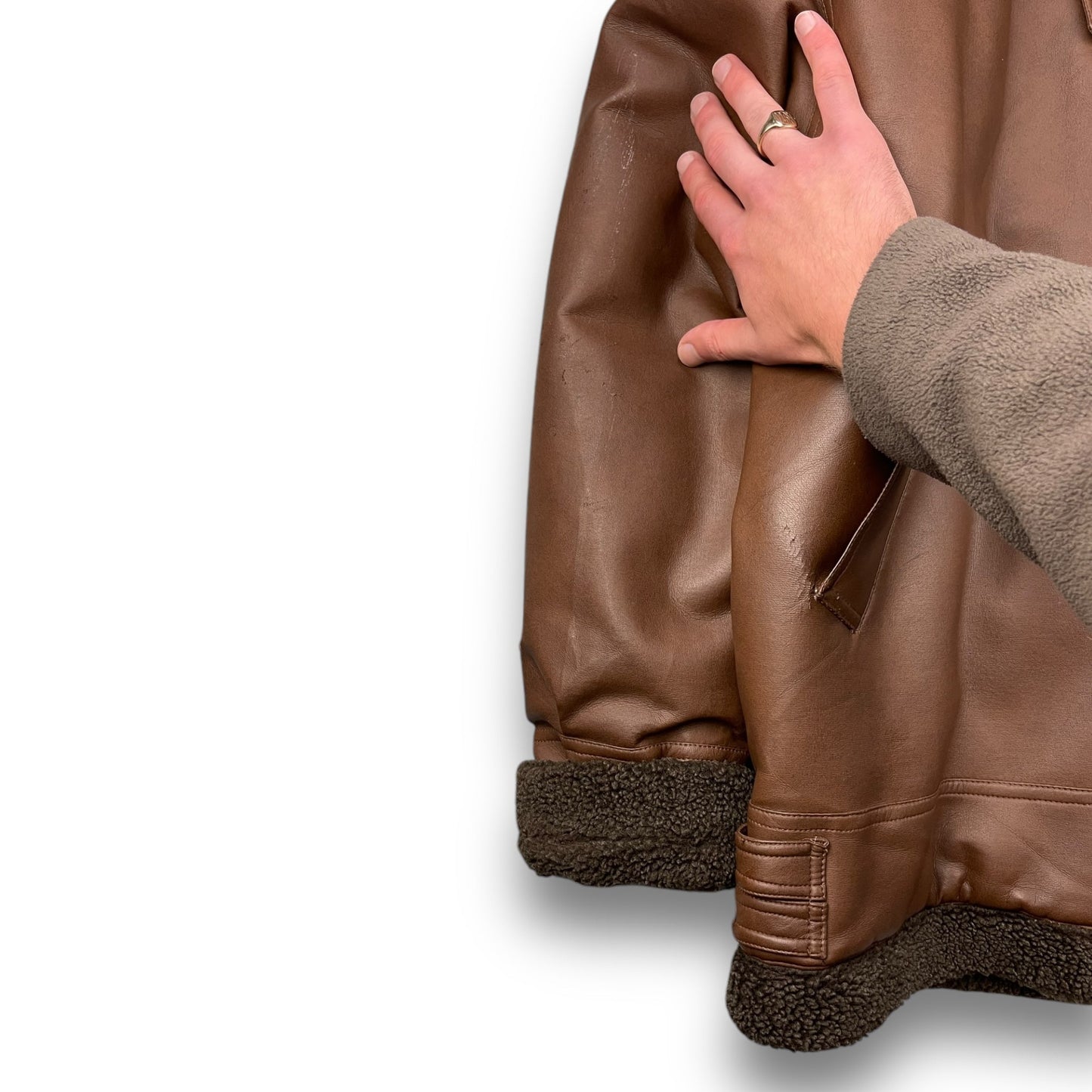 2000's Schott Faux Leather Aviator Jacket (L) | Default Title, Brown