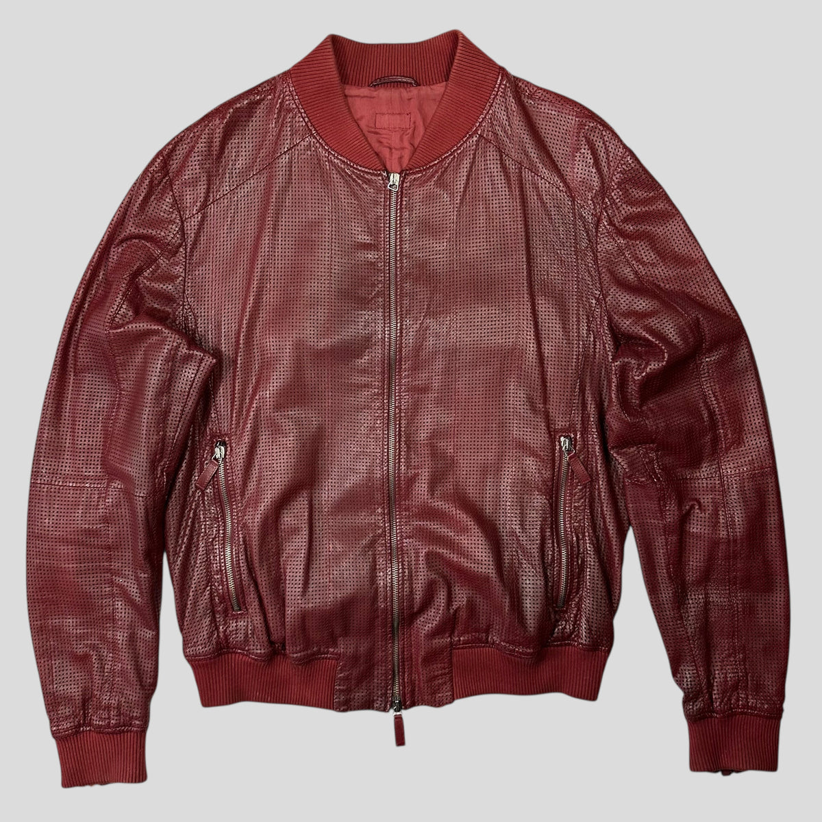 Emporio Armani 2009 Perforated Mesh Lambskin Leather Bomber - IT54 (L) | Burgundy