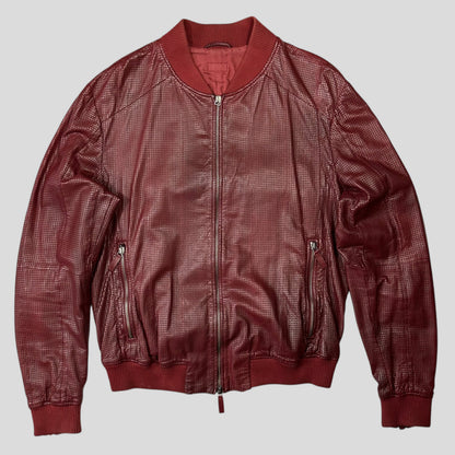 Emporio Armani 2009 Perforated Mesh Lambskin Leather Bomber - IT54 (L) | Burgundy