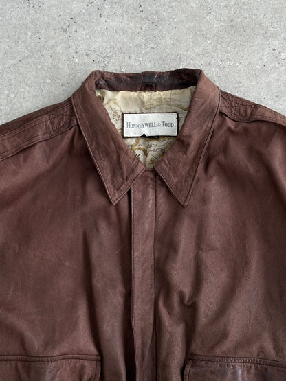 Vintage Leather Bomber Jacket - L/XL