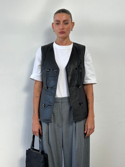 Vintage Double Breasted Leather Waistcoat - S