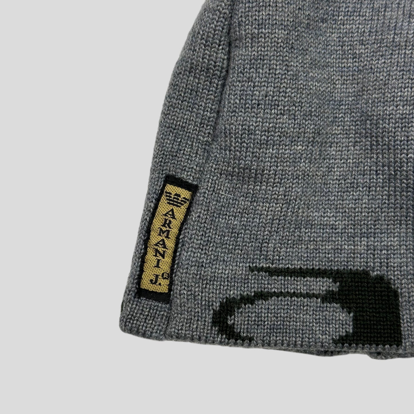 Armani Jeans 00’s Animal Rip Spellout Wool Beanie - S/M | Default Title, Grey and Black