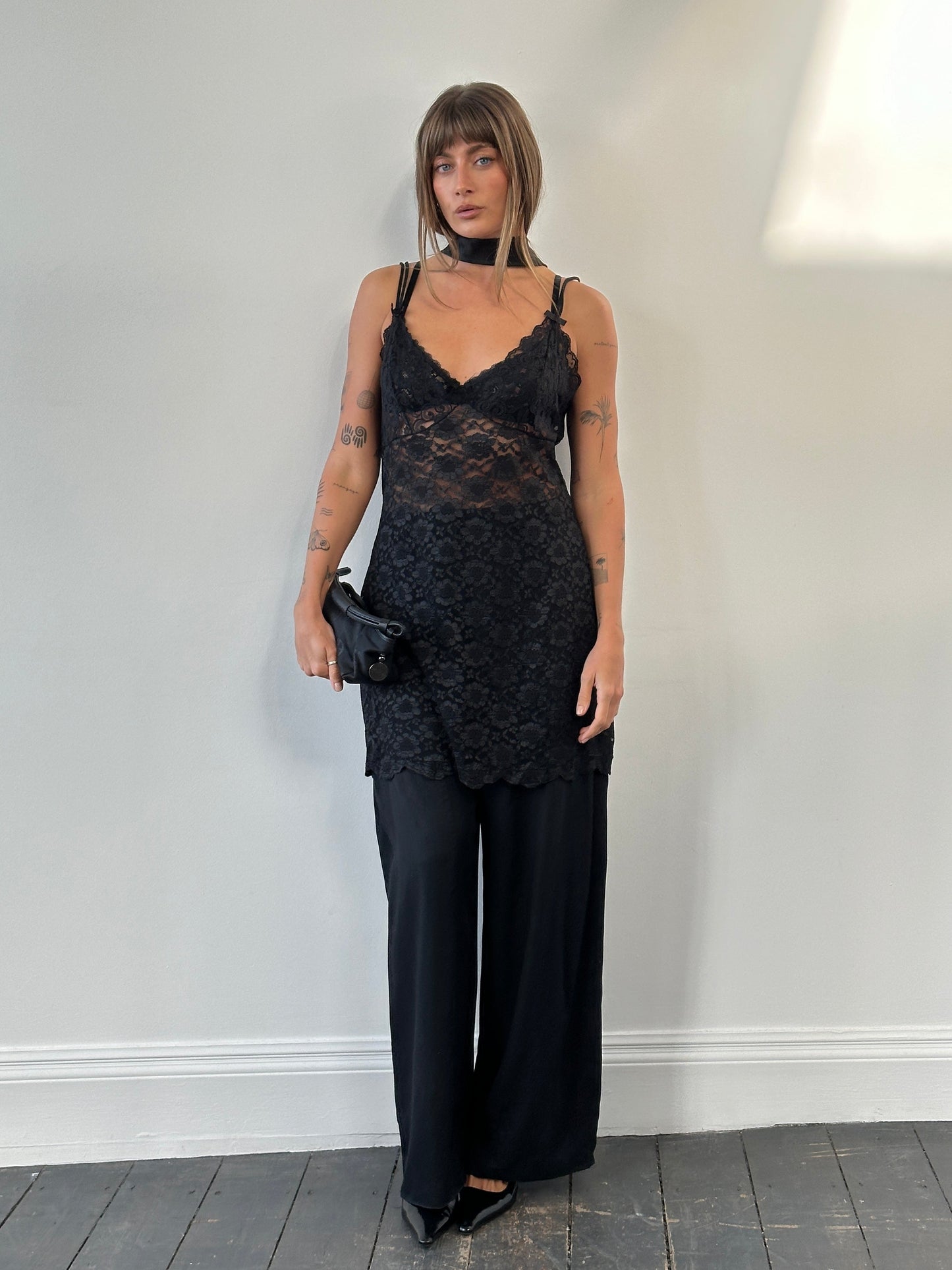 Vintage 1990s Sheer Lace Mini Slip Dress - L