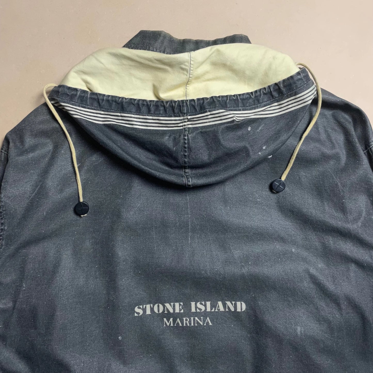 S/S 1986 Charcoal Grey Sail Cloth Marina Spell Out Hooded Coach Jacket