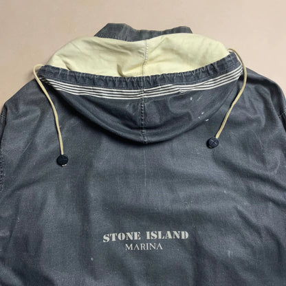 S/S 1986 Charcoal Grey Sail Cloth Marina Spell Out Hooded Coach Jacket