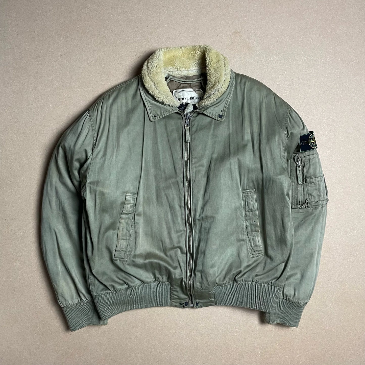 A/W 1989 Sage Green Raso Gommato Dual Layer Bomber