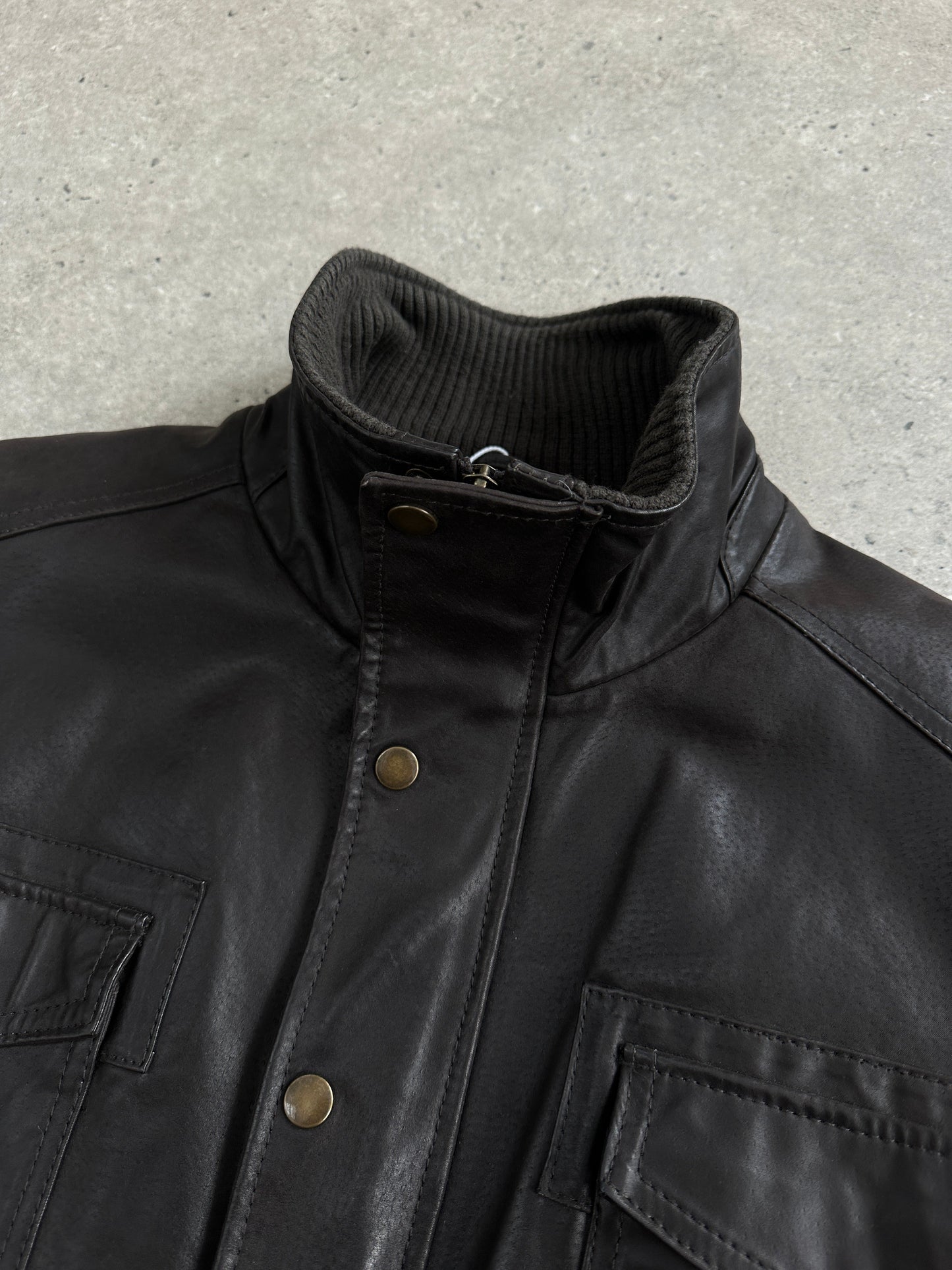 Vintage High Neck Leather Jacket - XL