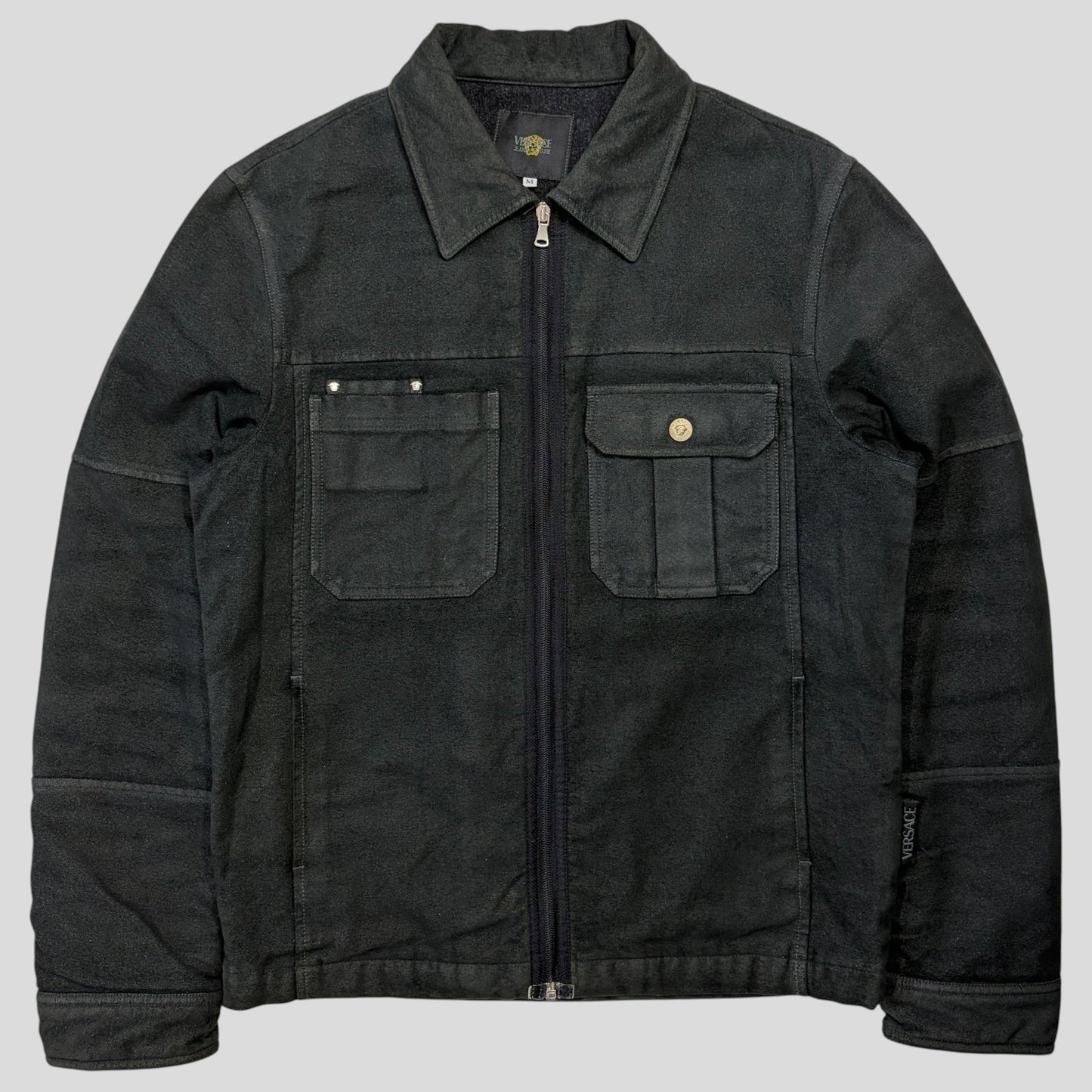 Versace VJC 00’s Moleskin Cotton Asymmetric Stud Pocket Jacket - M | O/S, Grey