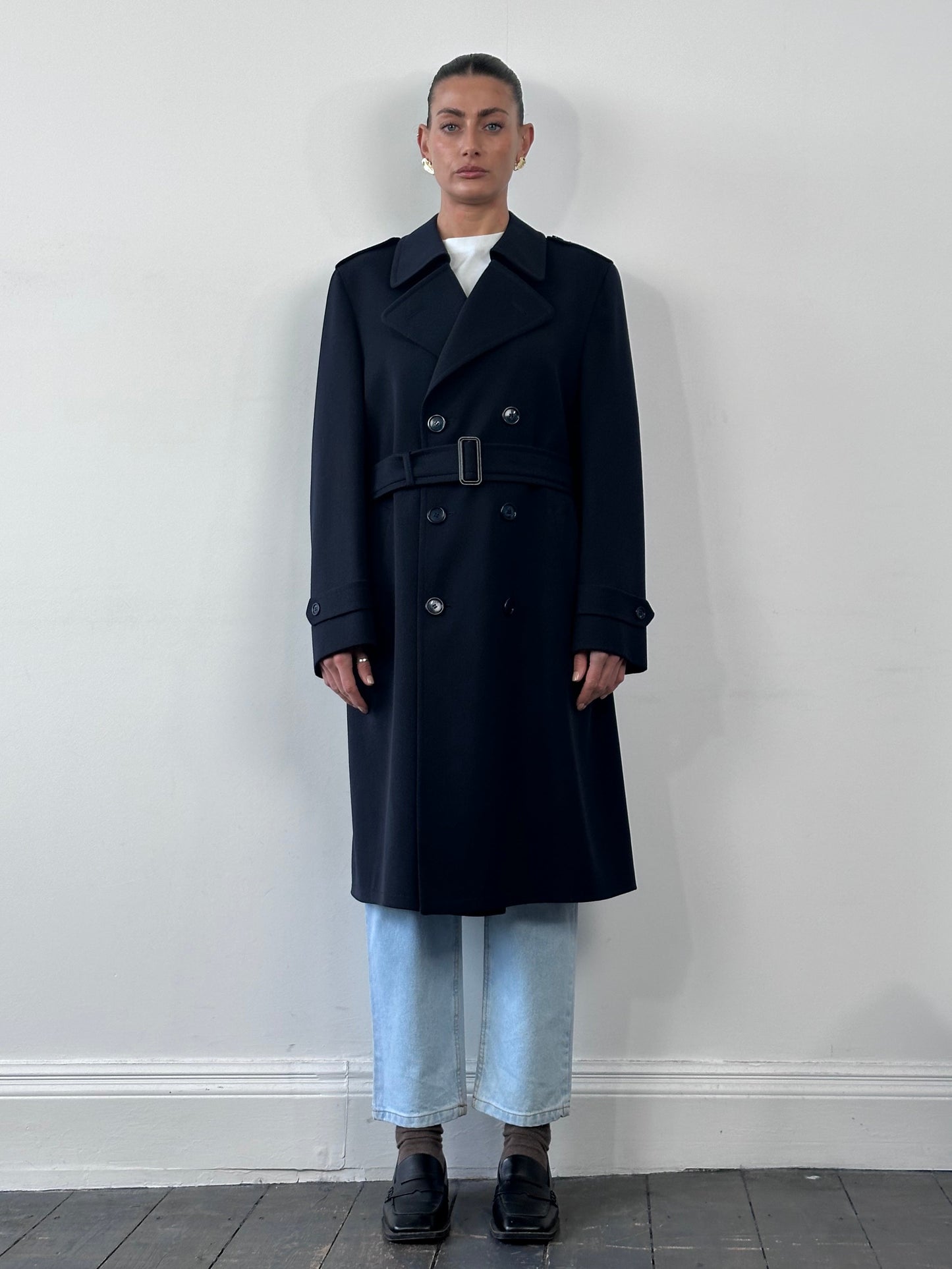 Vintage New Wool Twill Belted Trench Coat - XL