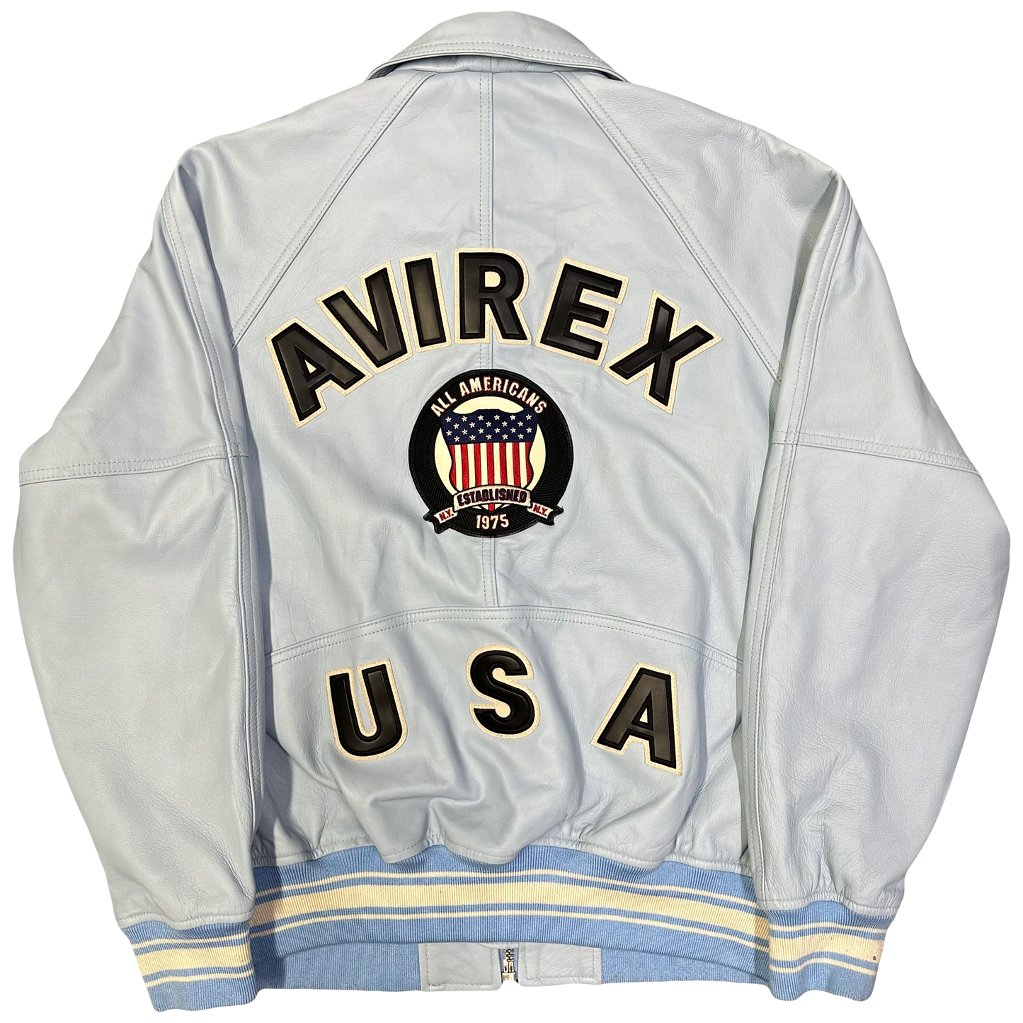 Avirex Icon Leather Jacket In Baby Blue ( L )