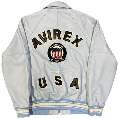 Avirex Icon Leather Jacket In Baby Blue ( L )