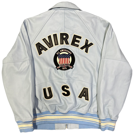 Avirex Icon Leather Jacket In Baby Blue ( L )