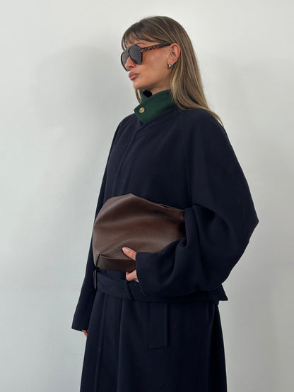 Vintage 1990s Pure Wool High Neck Belted Coat - XXL