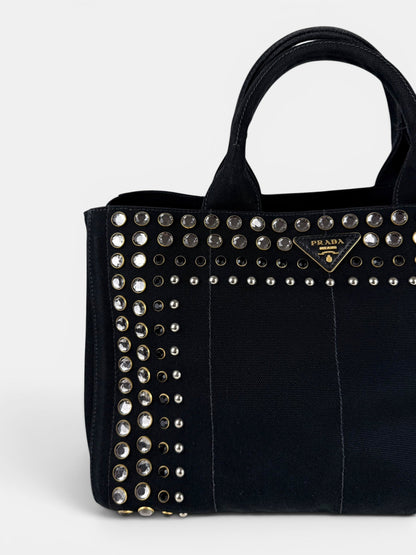 2000s Prada Black Canapa Studded 2-Way Handbag | O/S, Multicoloured