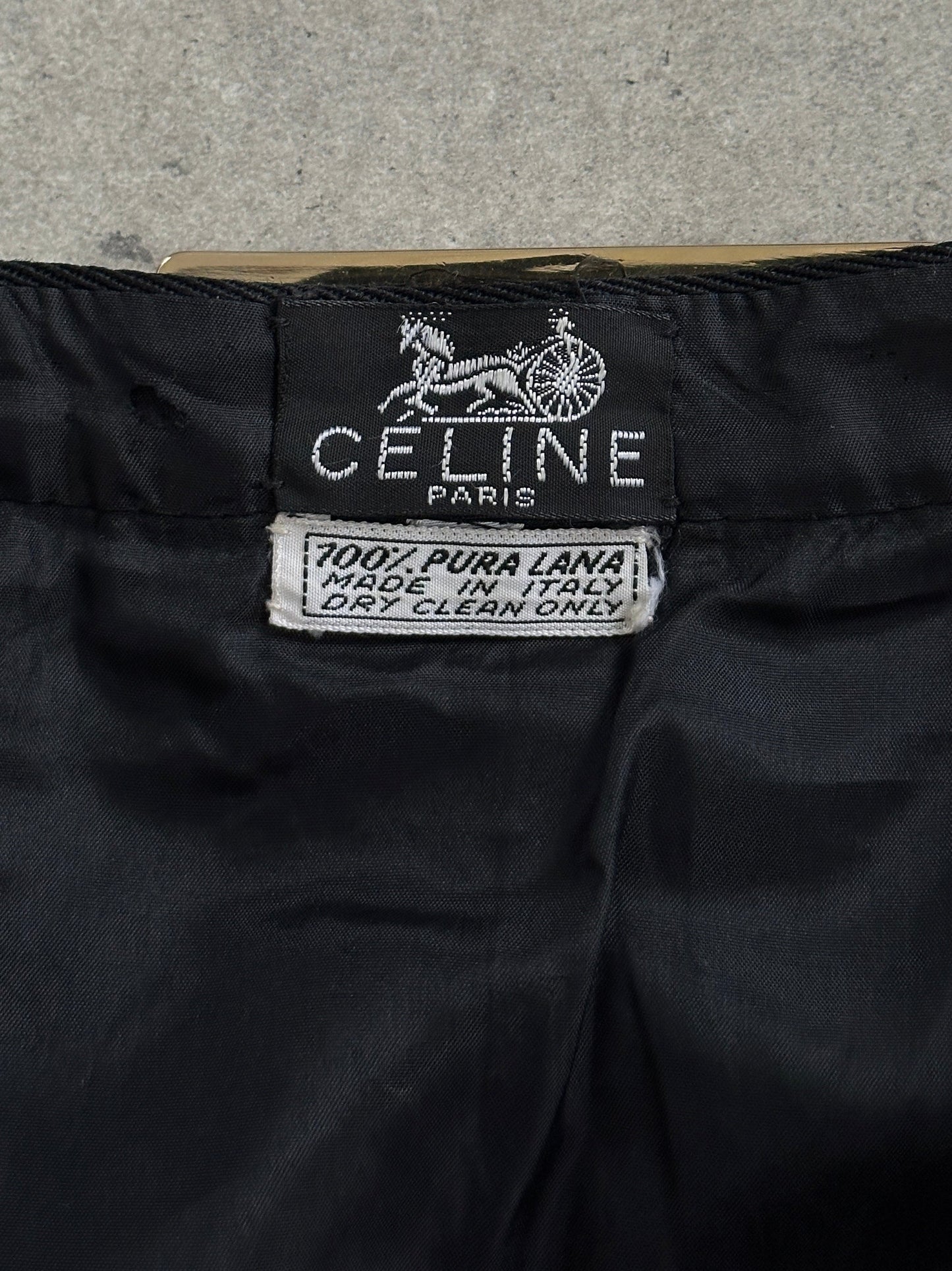 Celine 1980s Pure Wool Logo Hardware Pleated Skirt - W24
