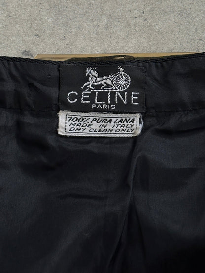 Celine 1980s Pure Wool Logo Hardware Pleated Skirt - W24
