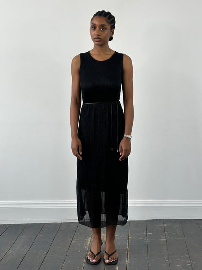 Italian Vintage 1990s Ribbed Metallic Rope Tie Dress - S