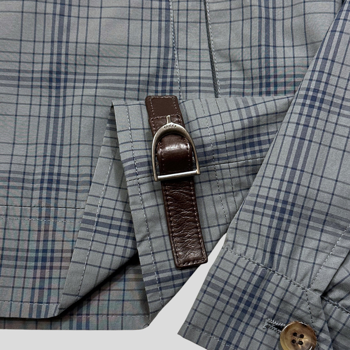 Gucci 2013 Grid Plaid Leather Horsebit Harrington Jacket - M | Blue