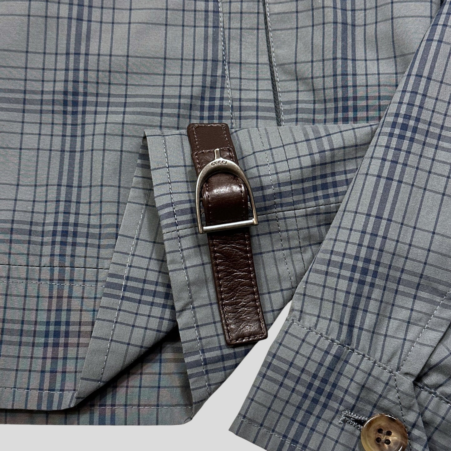 Gucci 2013 Grid Plaid Leather Horsebit Harrington Jacket - M | Default Title, Blue