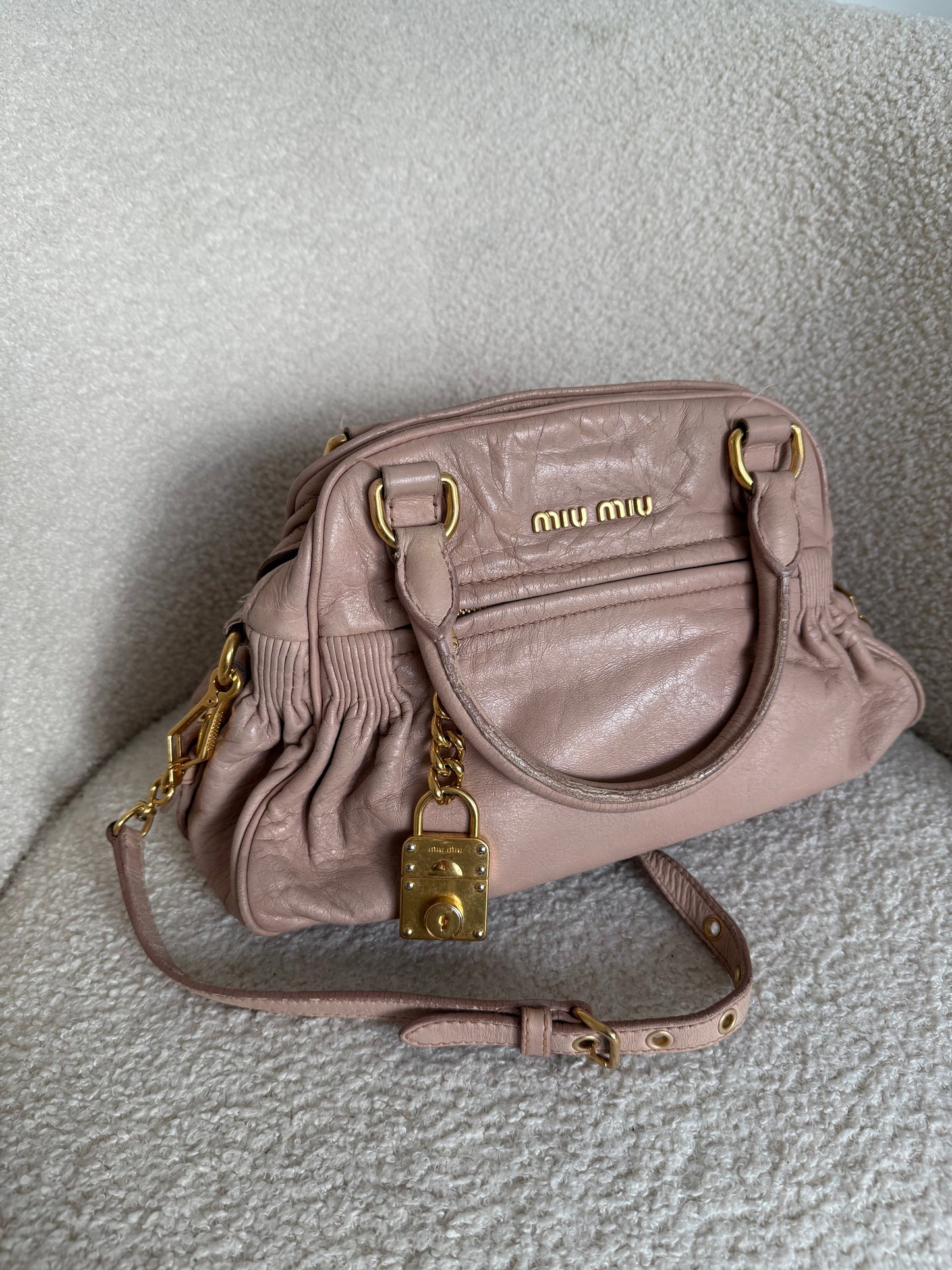 2010s Miu Miu Vitello Shine 2Way Charm Handbag | O/S, Gold