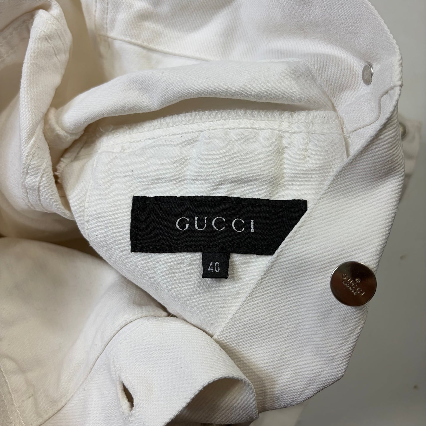 Gucci by Tom Ford 1999 White Denim Cropped Front Drop Jacket - IT40 | O/S, White