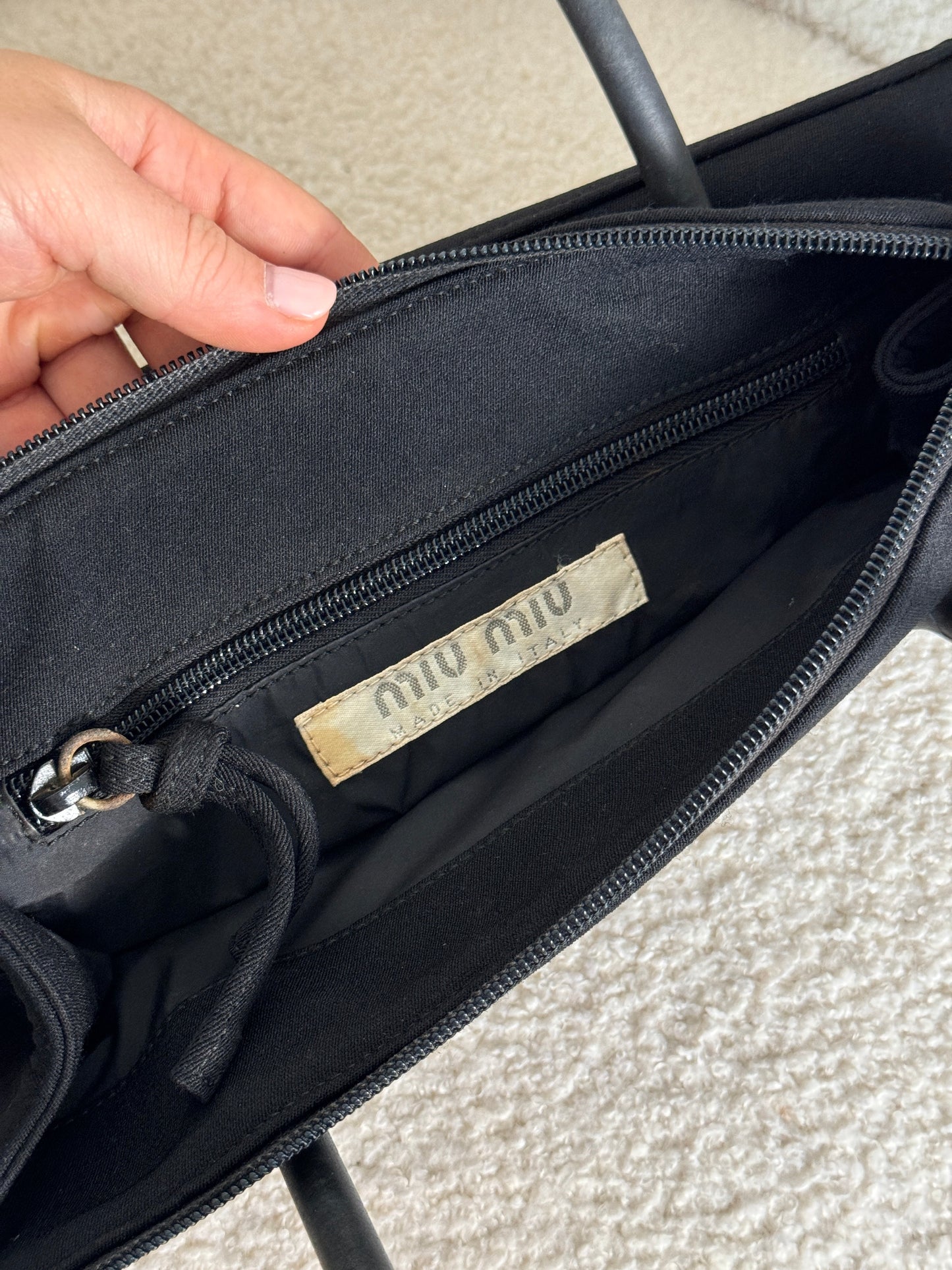 Archive 1998 Miu Miu Embossed Cloth Handbag | O/S, Black