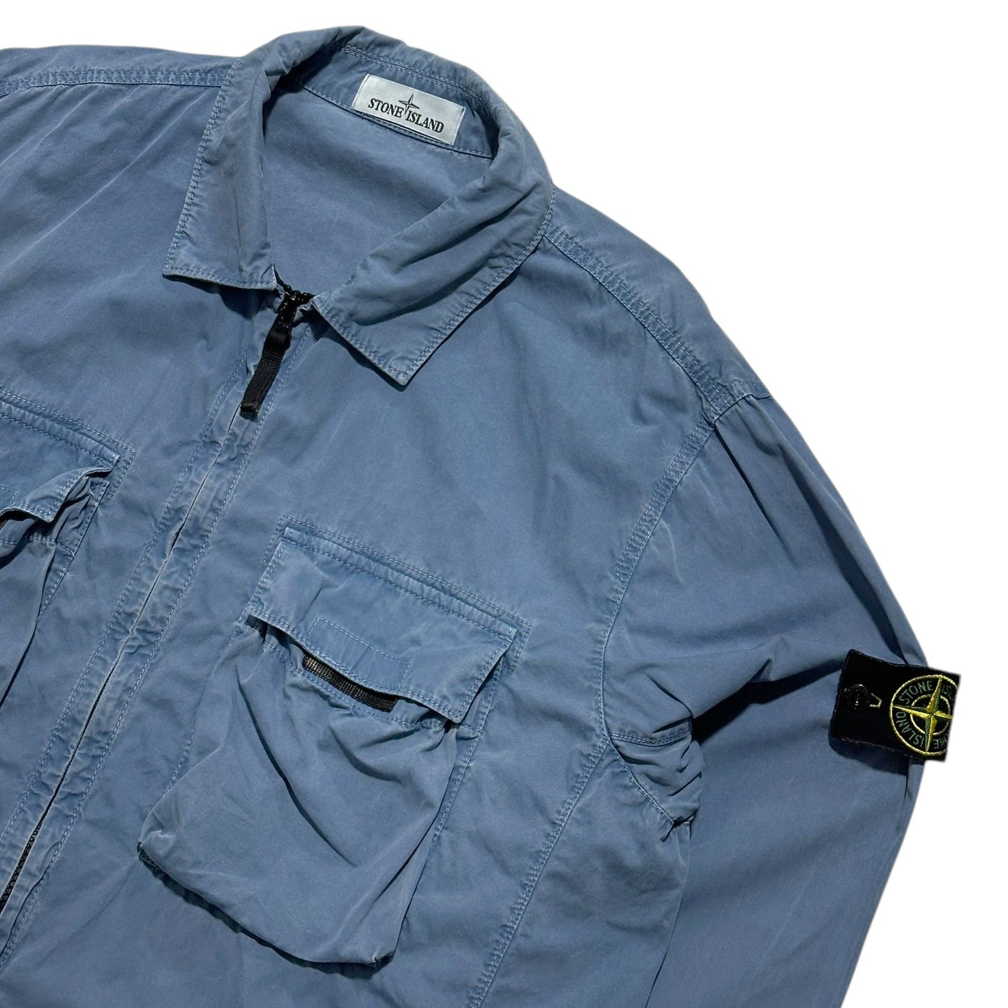 Stone Island Double Pocket Zip Up Canvas Overshirt