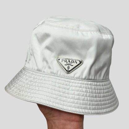 Prada Milano Nylon Bucket Hat - M | White