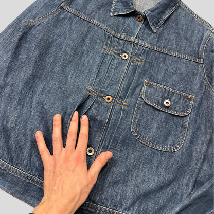 Miu Miu 2001 Runway Denim Fiammoto Pleated Work Jacket - S/M | Default Title, Red
