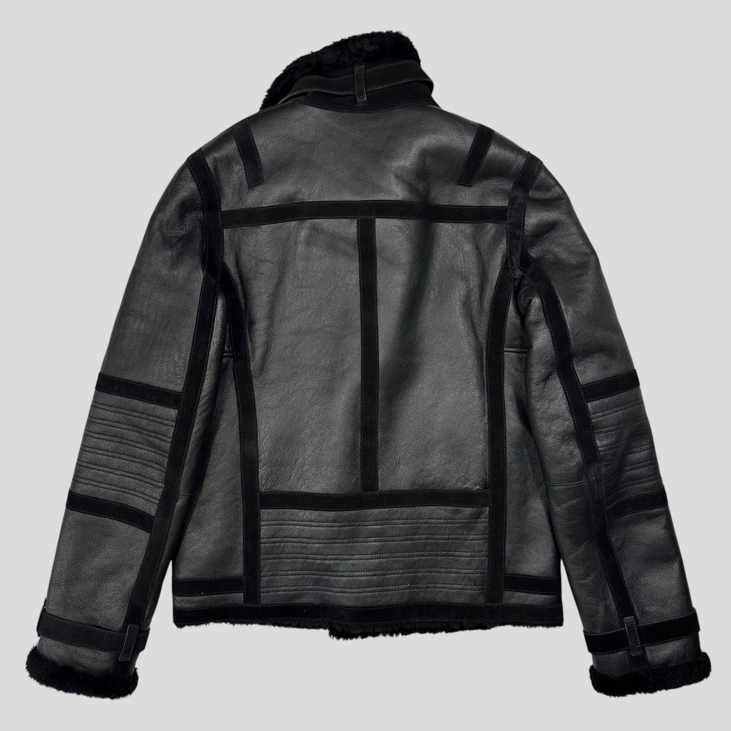 Neil Barrett Leather Lambskin Shearling Asymetrical Biker Jacket - S | Default Title, Black