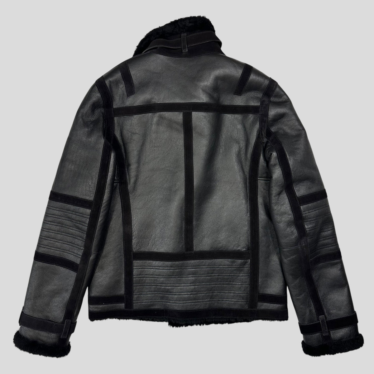 Neil Barrett Leather Lambskin Shearling Asymetrical Biker Jacket - S | Black
