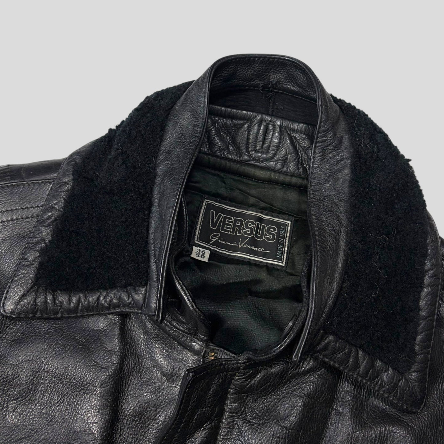 Gianni Versace 90’s Versus Leather Sherpa Flight Jacket - M/L | Default Title, Black