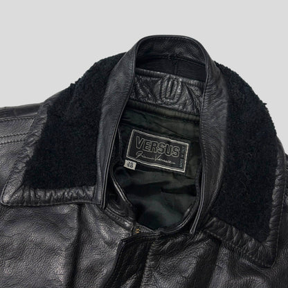 Gianni Versace 90’s Versus Leather Sherpa Flight Jacket - M/L | Default Title, Black