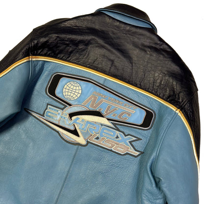 ARCHIVE Avirex Leather Jacket In Baby Blue & Navy ( L )