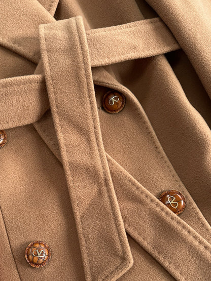 Valentino 1990s Pure Wool Double Breasted Bespoke Button Belted Coat - L