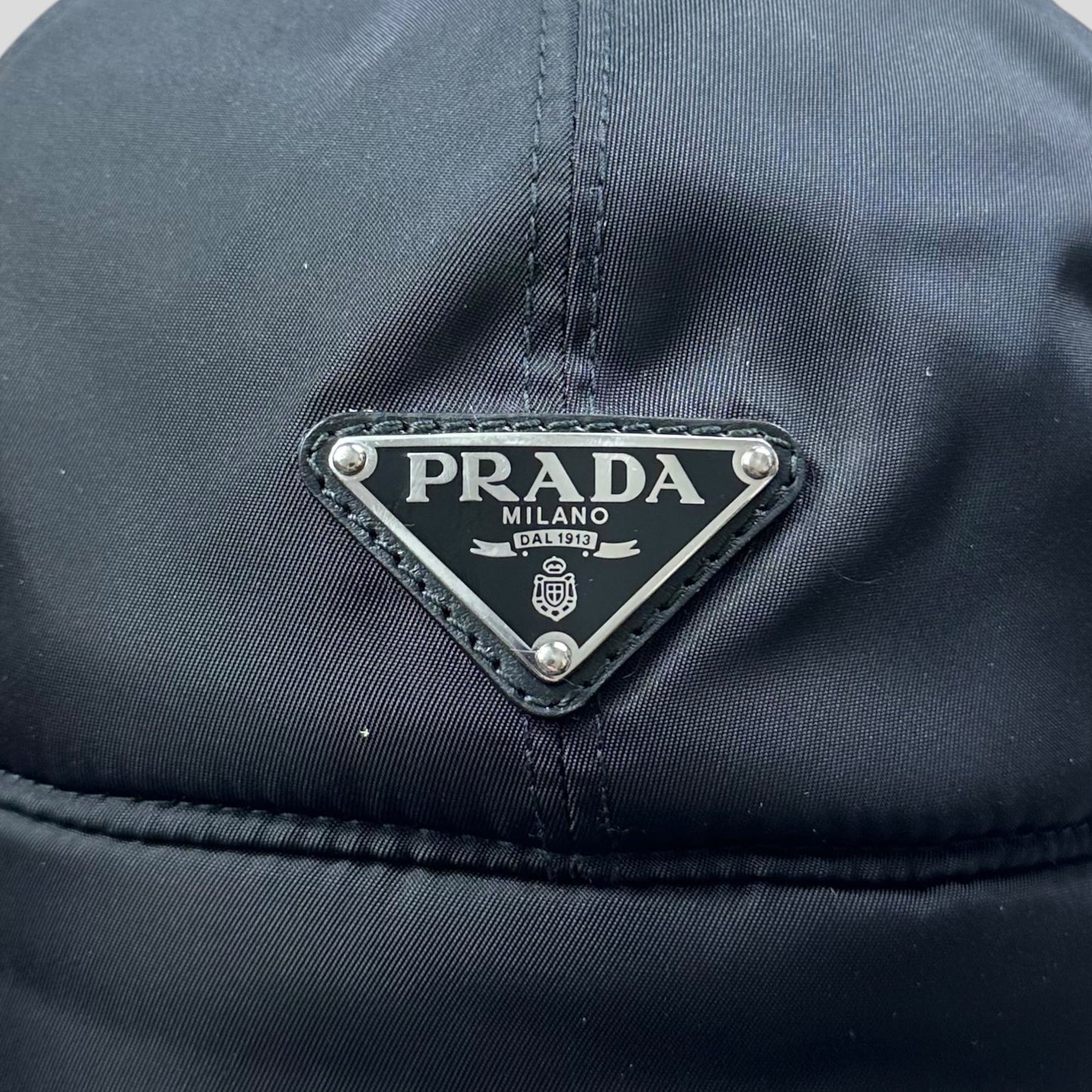 Prada Milano FW19 Mohair & Wool Triangle Logo Nylon Trapper Hat - S/M